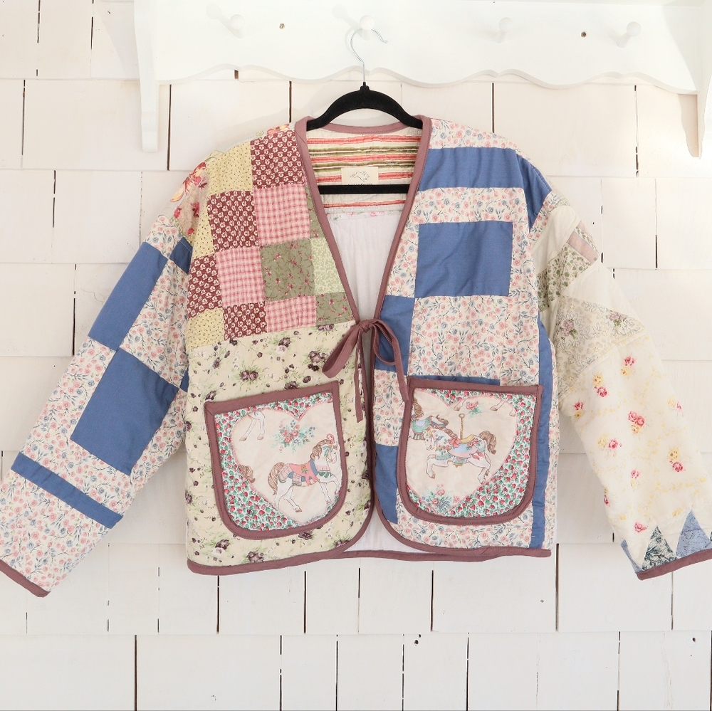 Upcycled Patchwork Quilted Cardigan Jacket With Bow S • M • L